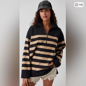 Free People Coastal Striped Half-Zip Pullover